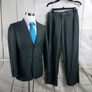 Ferrecci Uomo Italian 36R 2 Button Slim Gray Striped 2pc Suit 40x30 Flat Front